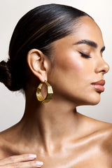 Meg | Gold Ribbed Hoop Earrings