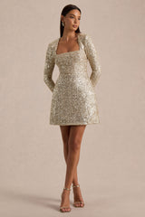 Invite | Gold Sequin Square-Neck Mini Dress